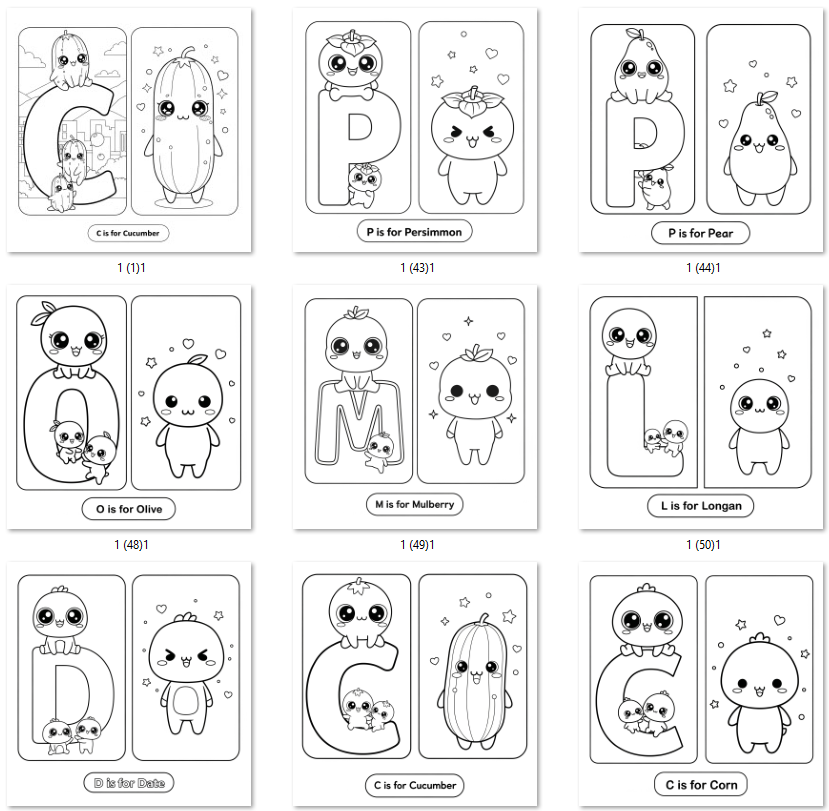 Alphabet fruit coloring book learning activity