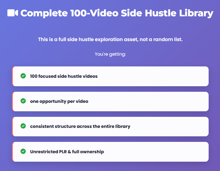Side hustle educational videos with PLR rights included in Nano Banana bundle