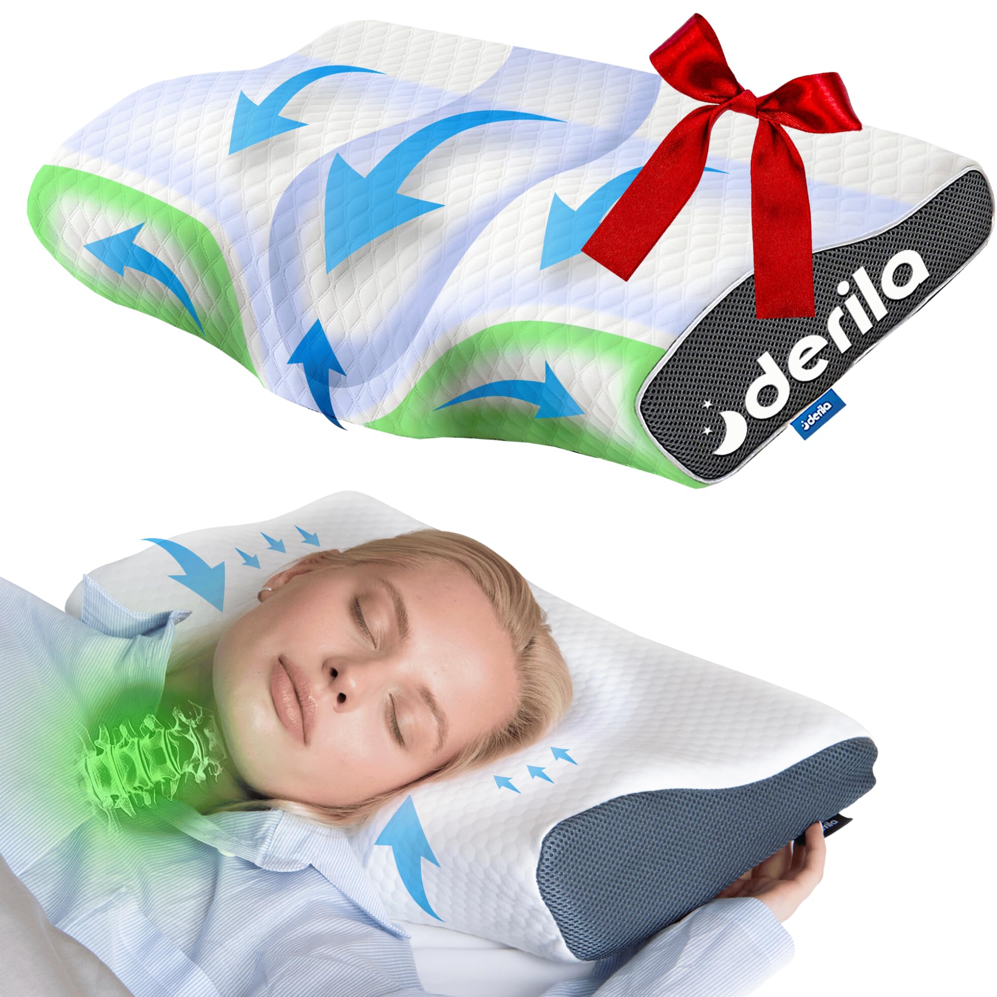 Derila Memory Foam Pillow ergonomic cervical support pillow for neck pain relief