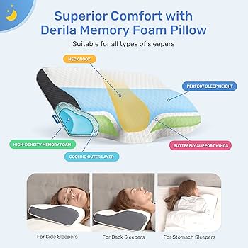 Back sleeper resting on Derila ergonomic memory foam pillow